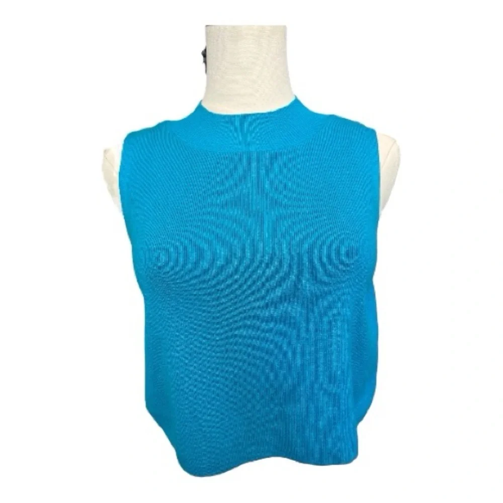 ✨ EUC PRIMARK Women’s Blue Sleeveless Ribbed Knit Mock Neck Sweater | Size M